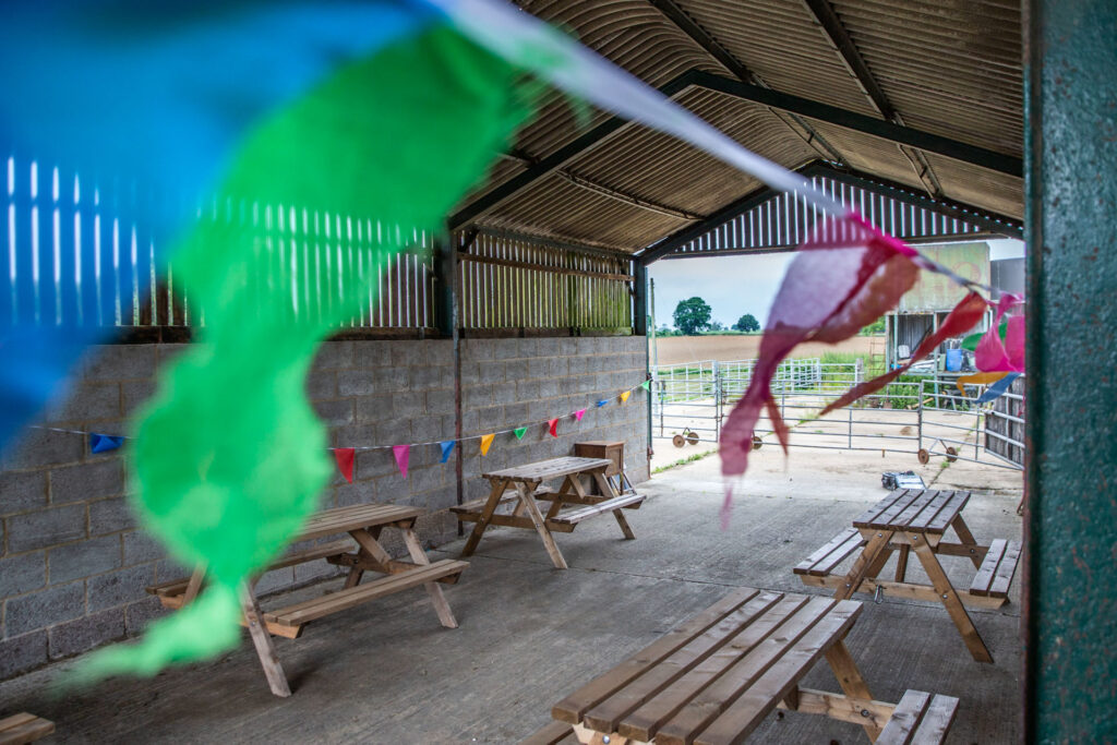 Arty flags in barn